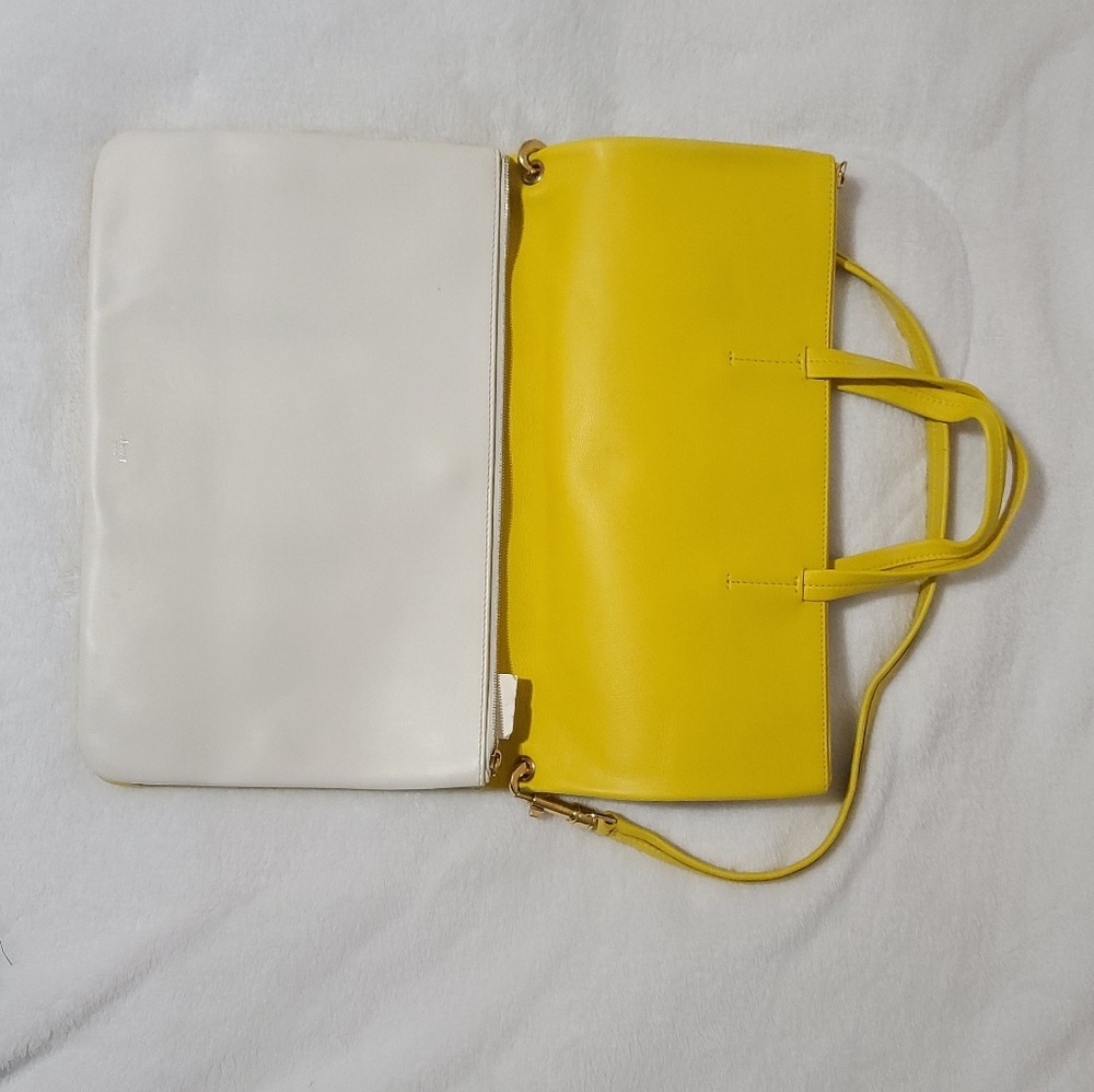 Céline Cabas Fold Over 3 way Tote Strap Yellow & White Leather Bag - Picture 2 of 11